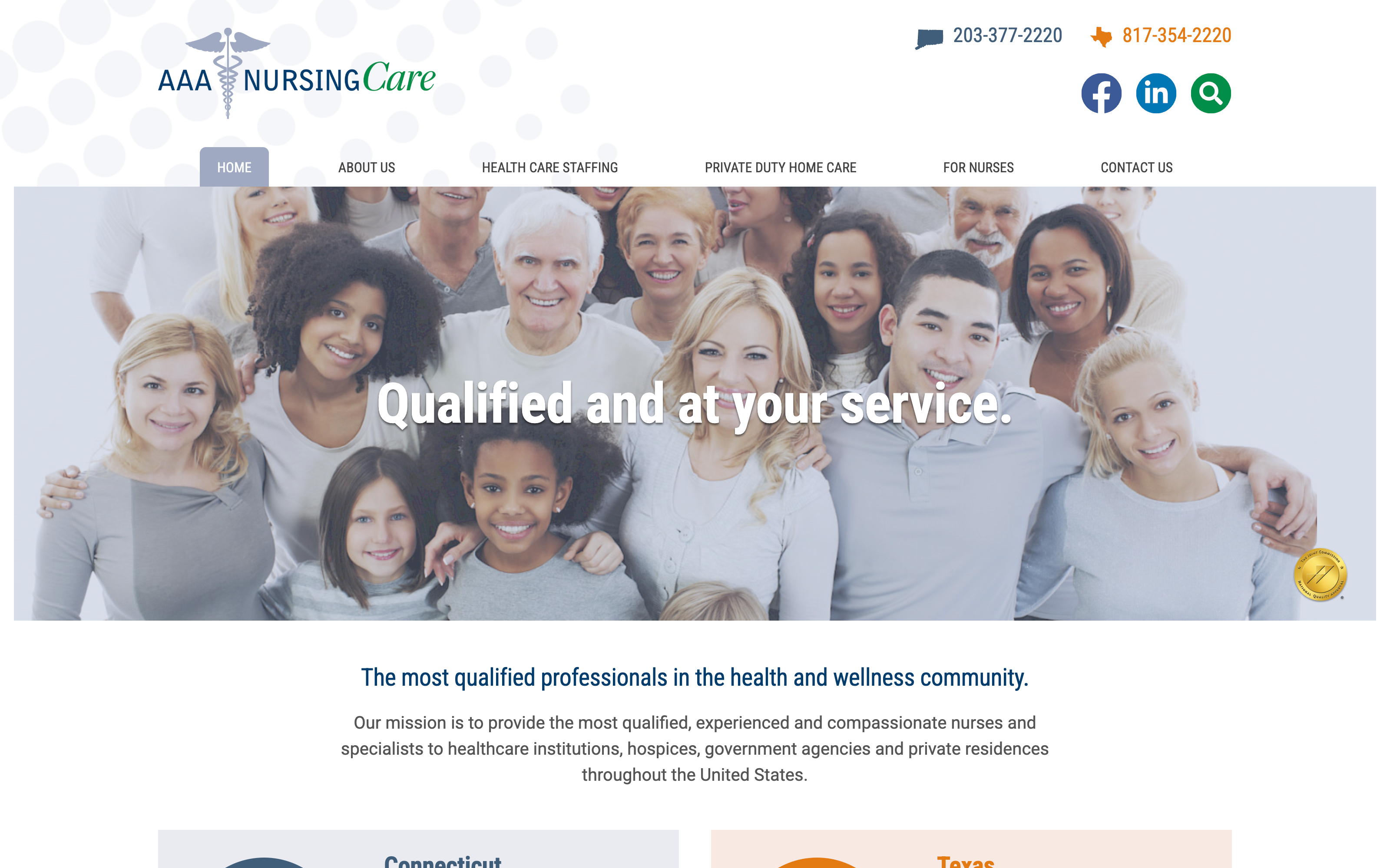 AAA Nursing Care website screenshot