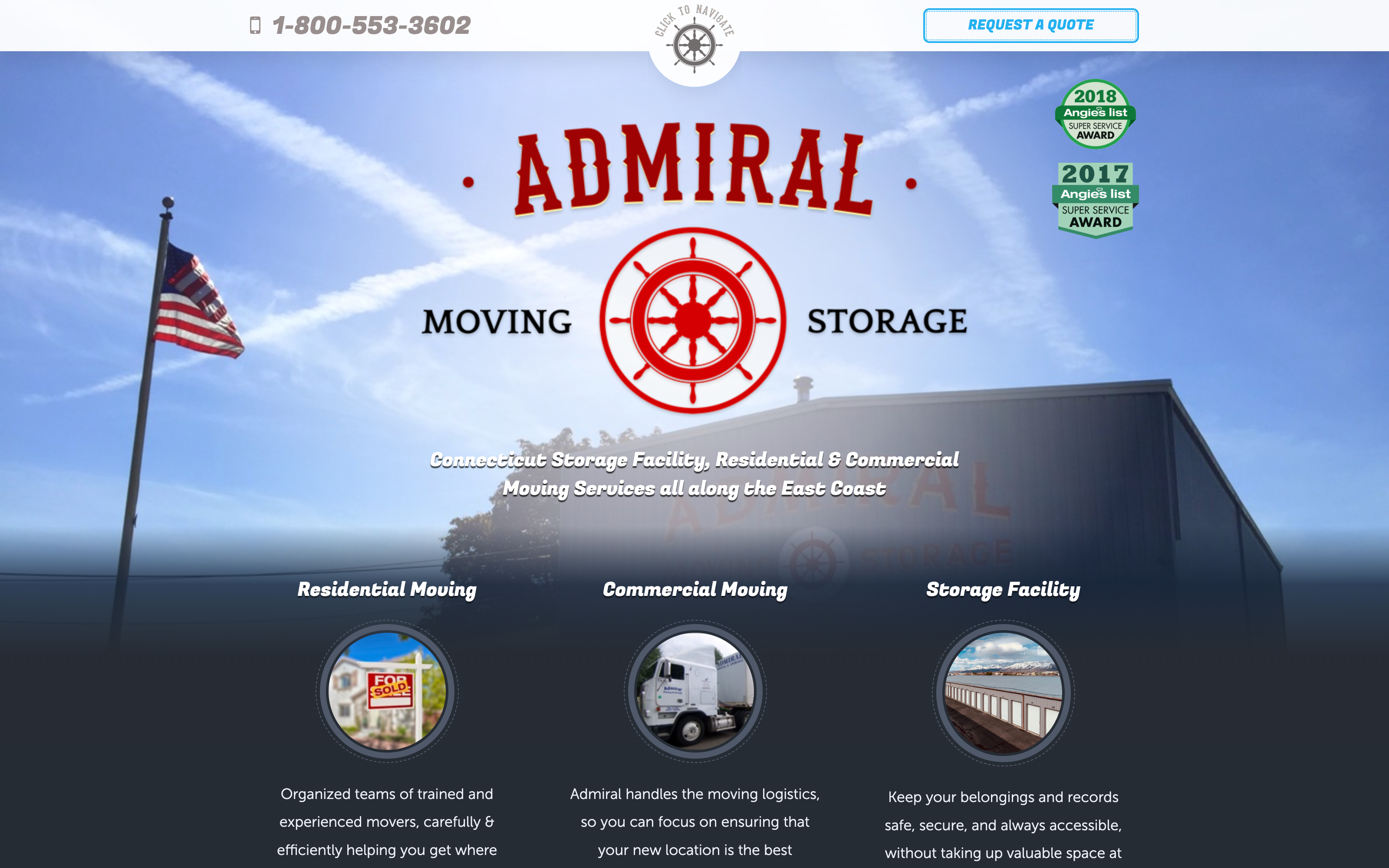 Admiral Moving & Storage website screenshot