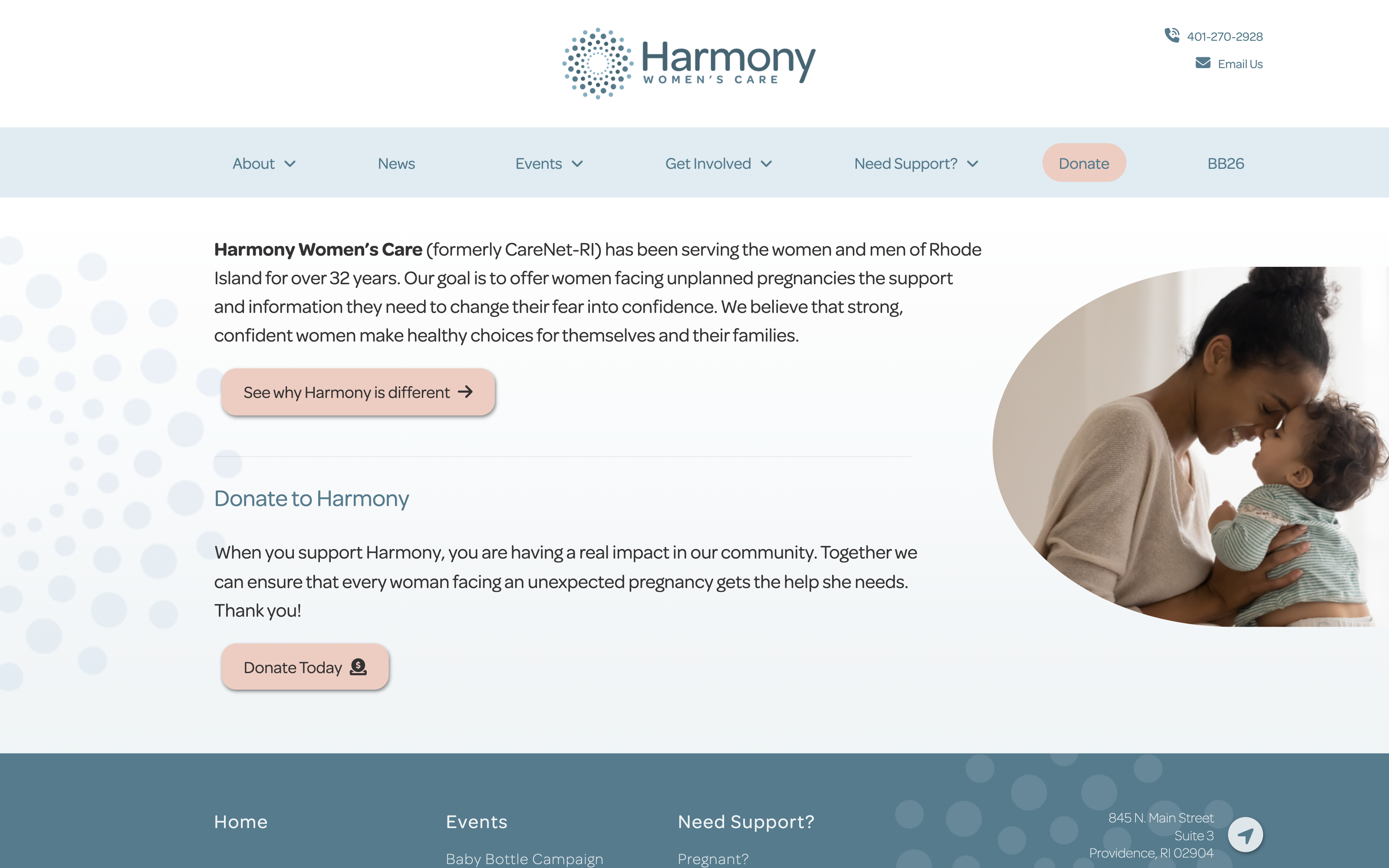 Harmony Women's Care website screenshot