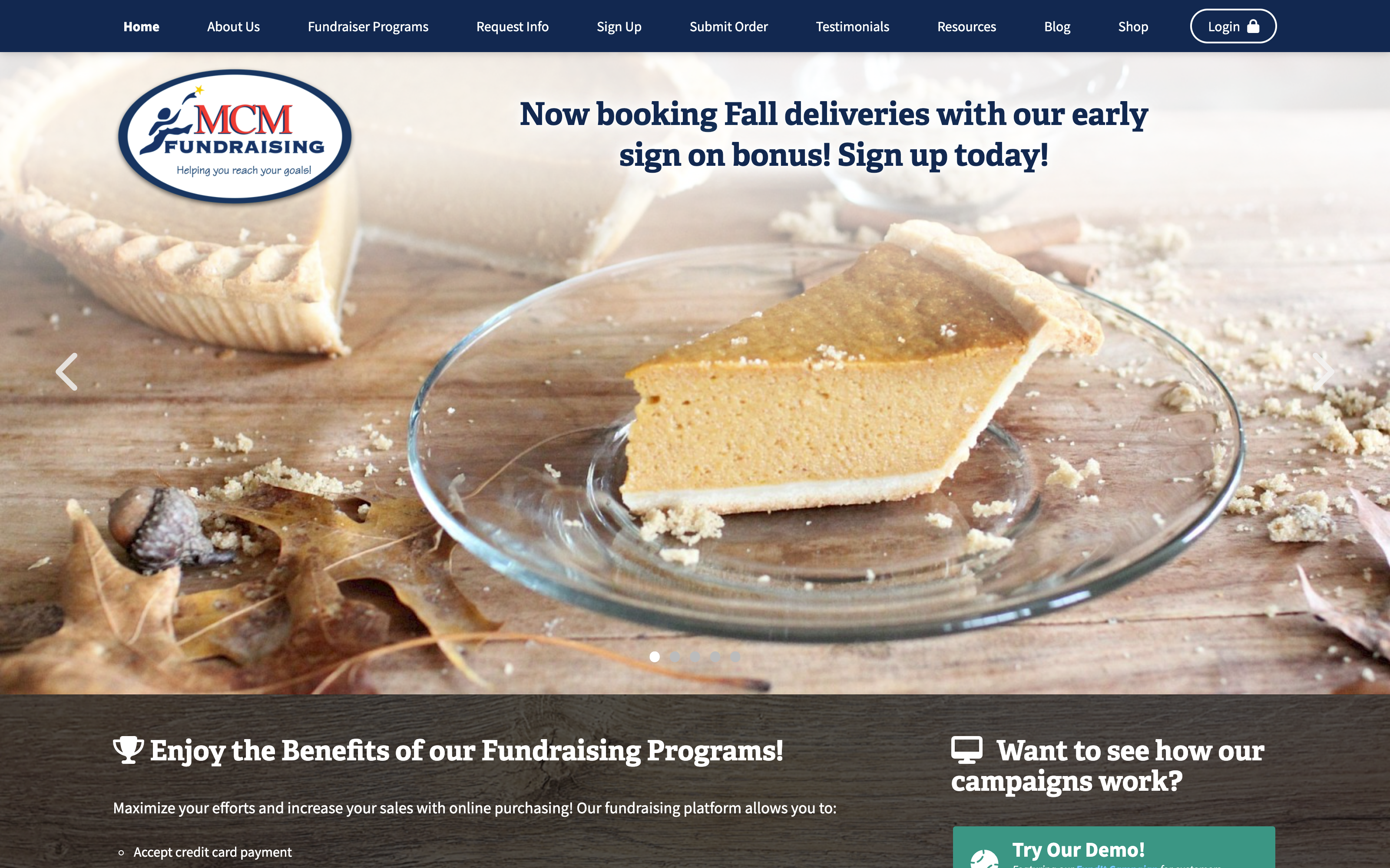 MCM Fundraising platform screenshot